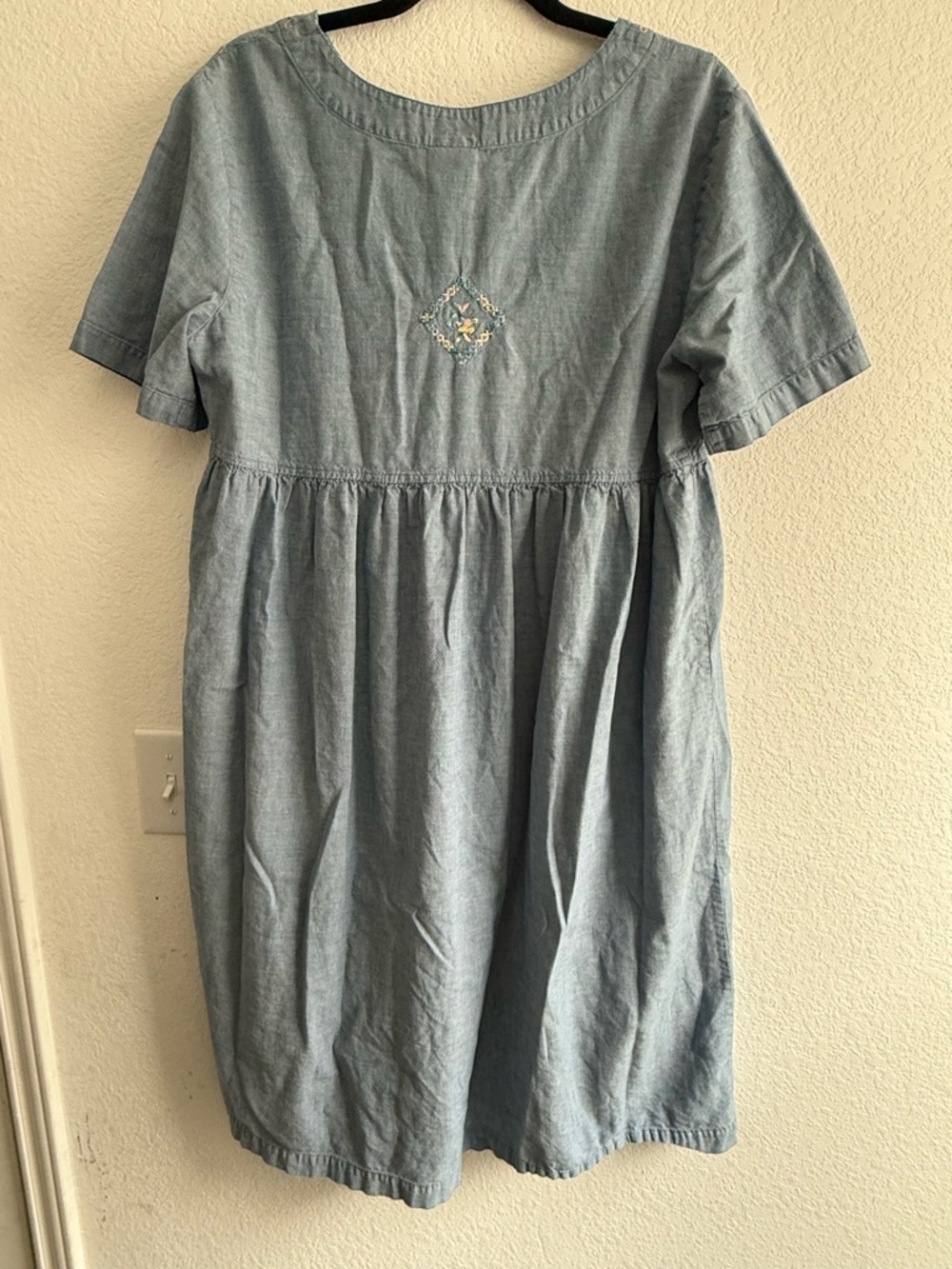 Bechamel Light Blue Embroidered Button-Up Dress Vintage Cotton - Picture 2 of 7